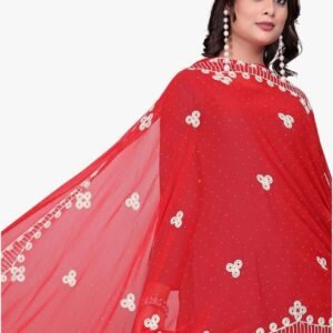 JF Souk chiffon embroidered dupatta with stone work and pom pom lace border for women